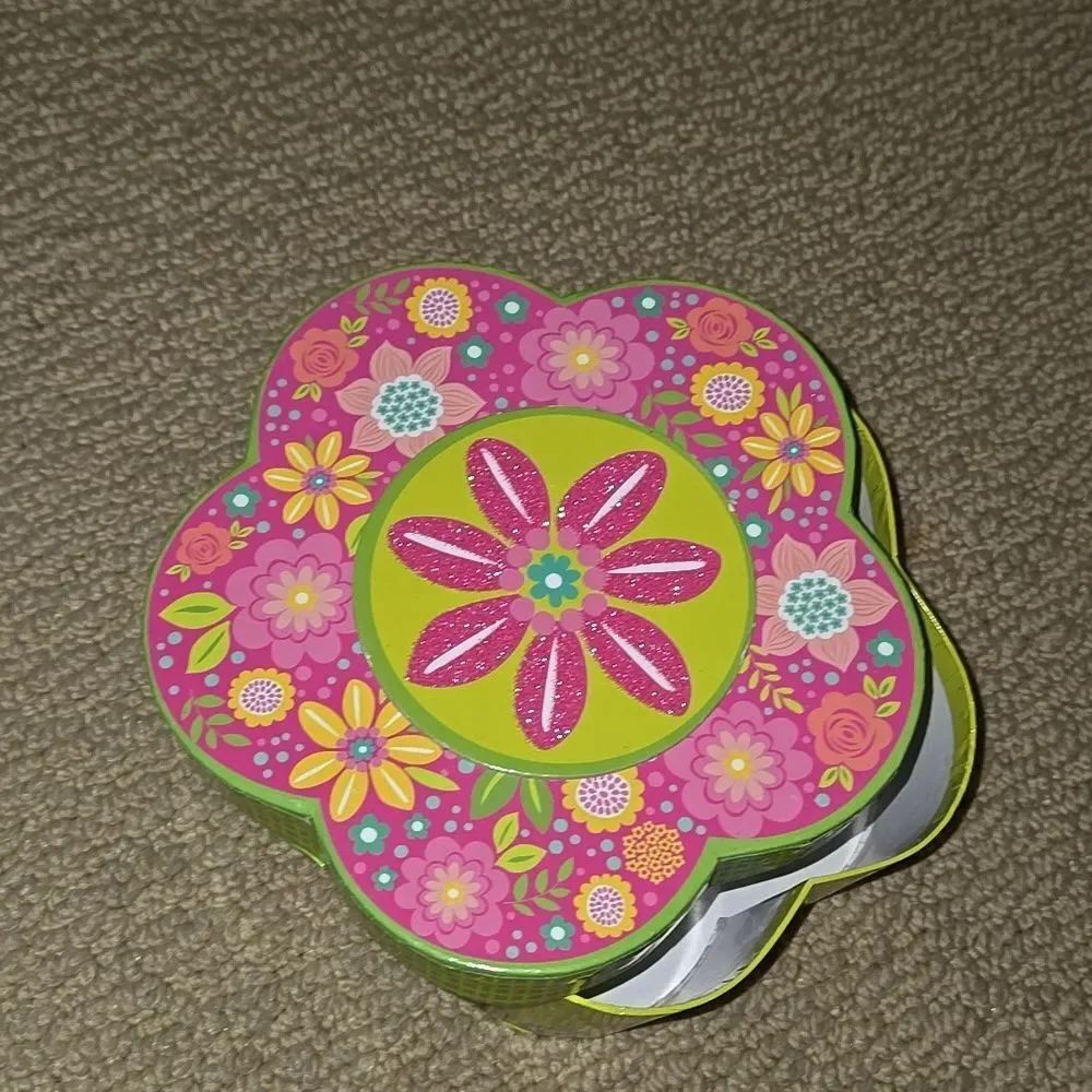 Floral Flower Accessory Box Organizer Pink Green Glitter Trinket Office Mini
